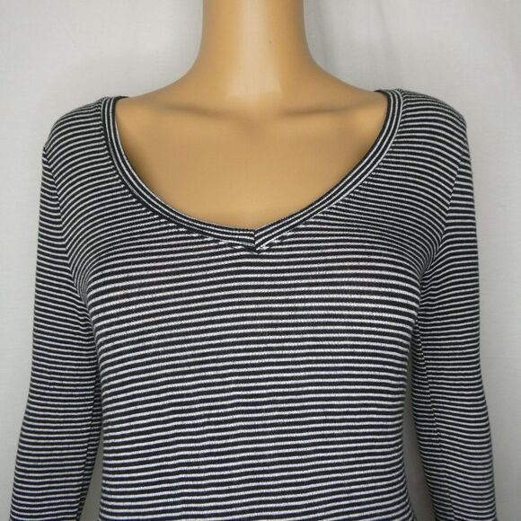 Pure + Good Anthropologie Striped V Neck Shirt Top - Picture 2 of 10